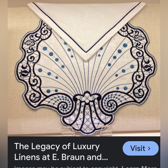 Two Navy and White E. Braun & Co. New York embroidered Placemats - Picture 7 of 7